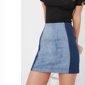 Free People Denim Two Tone patchwork Mini Skirt in excellent condition